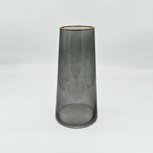 Smoked Tapered Glass Vase with Gold Rim