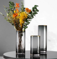 Straight Gold Rimmed Glass Vase